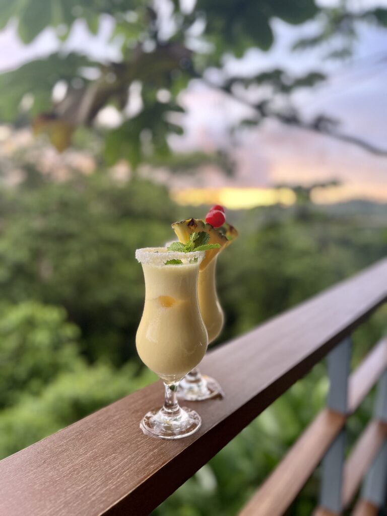cocktails at sunset on the balcony at southern drake lodge drake bay