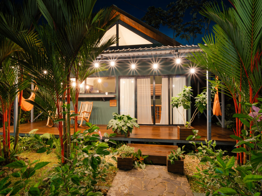 Front of the cabin at night